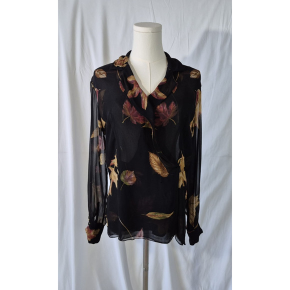Emanuel Ungaro Tops - Vintage Emanuel Ungaro Black Brown Leaf Sheer Silk Top US 6 40